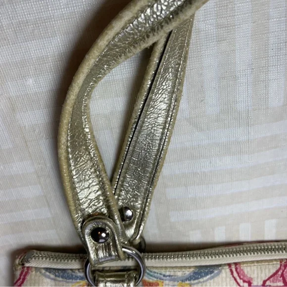 Large Coach Colorful Patterned Women's Bag- metallic handles, canvas Monogram C - Picture 10 of 16